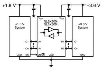 Application Circuit Diagram - onsemi NL3X5004 Voltage-Level Translators